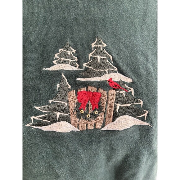 Vtg Embroidered Christmas Sweatshirt, Cardinal Snowy Pines, Wreath Cottagecore S - Picture 3 of 8